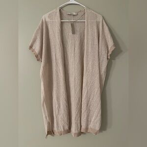 LOFT Beige and White Knit Long Open Cardigan